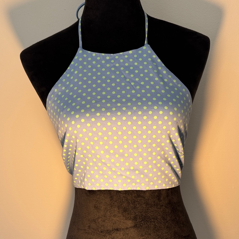 Zara Blue and Yellow Polka Dot Crop Top